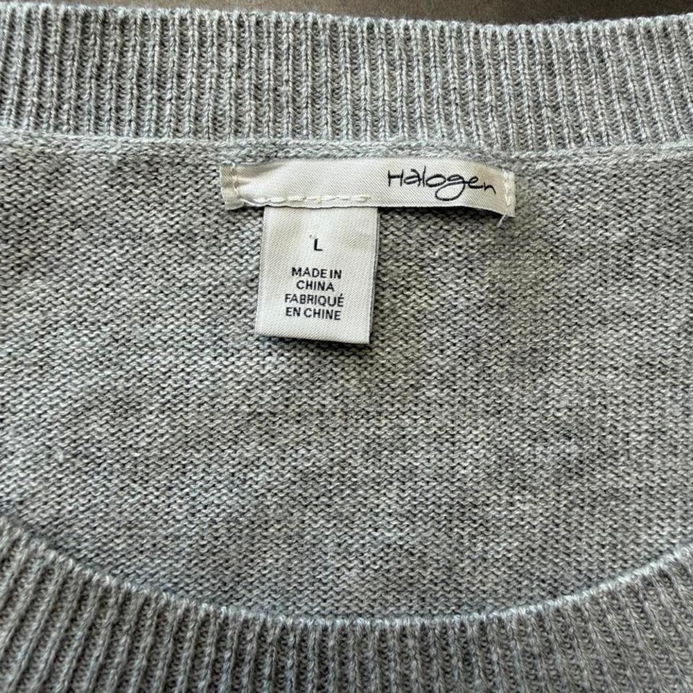 Halogen Gray Bird Print Sweater Women's Large Lightweight Knit - Picture 7 of 8